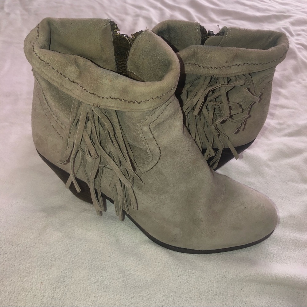 Sam Edelman Fringe Tan Inner Zipper  Ankle Boots Size 8